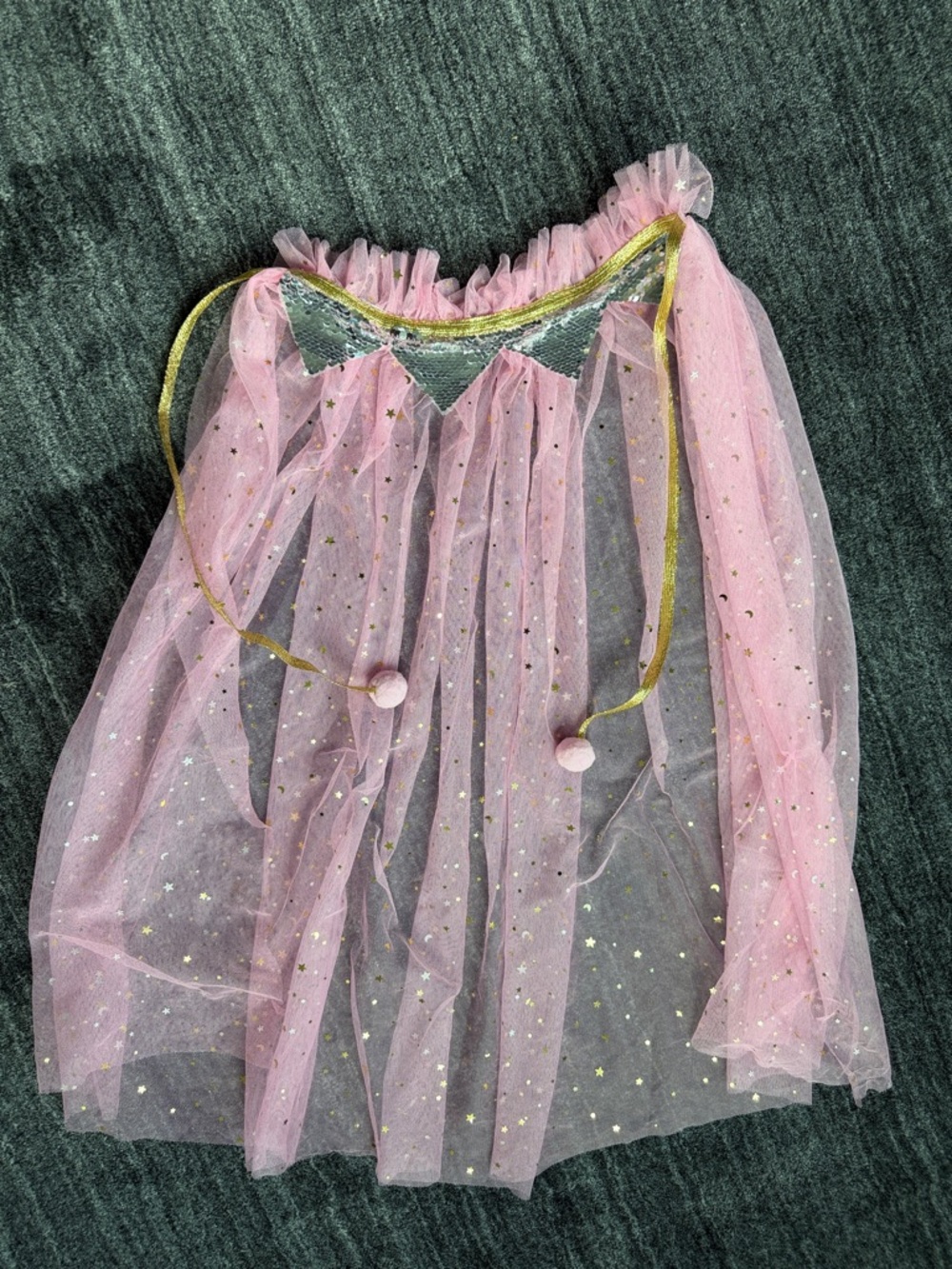 Kids Pink Star Tulle Dress-Up cape with Gold Trim
